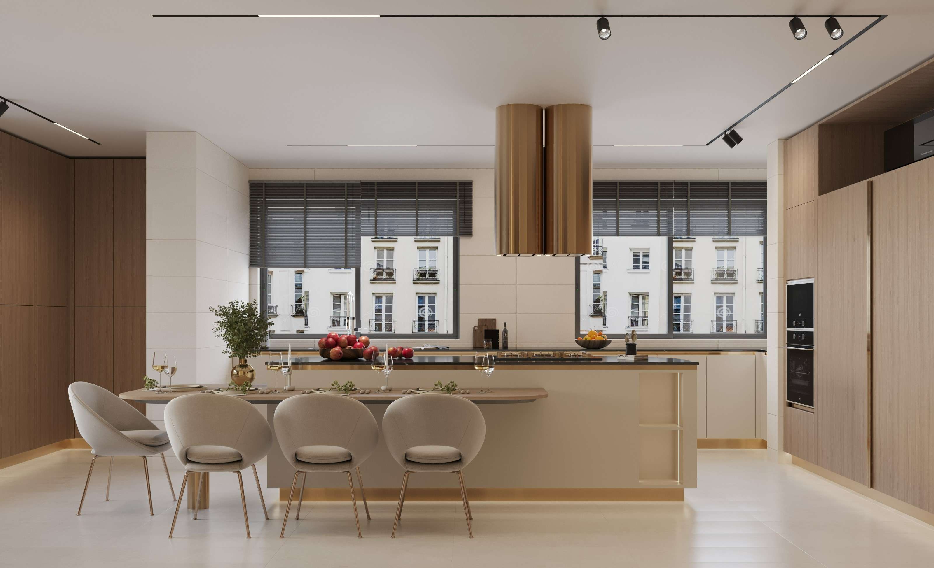 Elegant kitchen design with soft gray tones and minimalist aesthetics by La Fabriqua